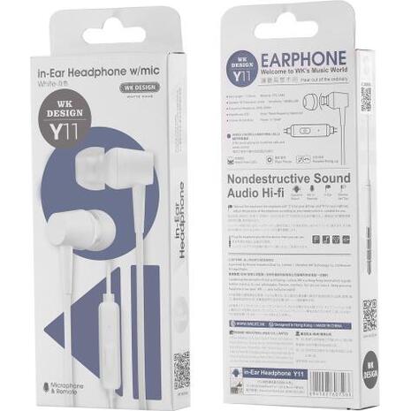 Ακουστικά Earphone WK Y11 White 3.5mm